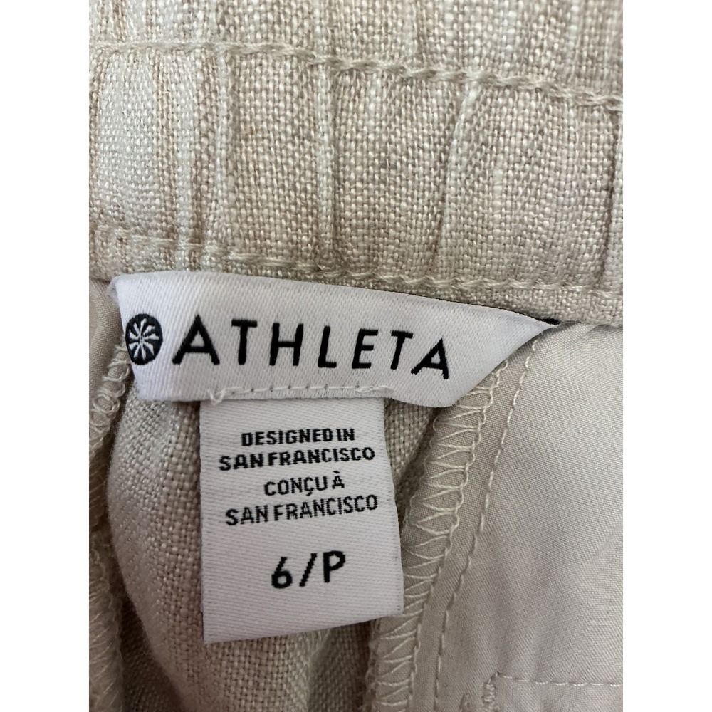 Athleta Linen Side Buckle Pants Beige Oatmeal Petite 6P Relaxed Tapered Ankle - Picture 5 of 15